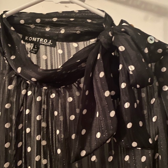 Brand: Kontroi Contemporary black & white polka dot sheer blouse - Size Large - Picture 2 of 3